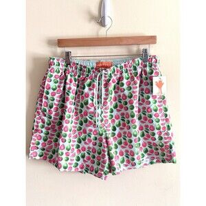 Happy Hour Men’s XL Swim Shorts Trunks Lined Green  Pomegranate Fun NWT 5”‎